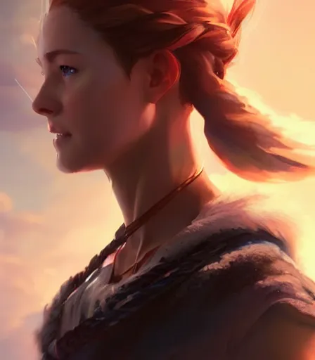 Image similar to beautiful portrait of a gorgeous personal trainer who looks like Aloy , character design by charlie bowater, ross tran, artgerm, and makoto shinkai, detailed, soft lighting, rendered in octane