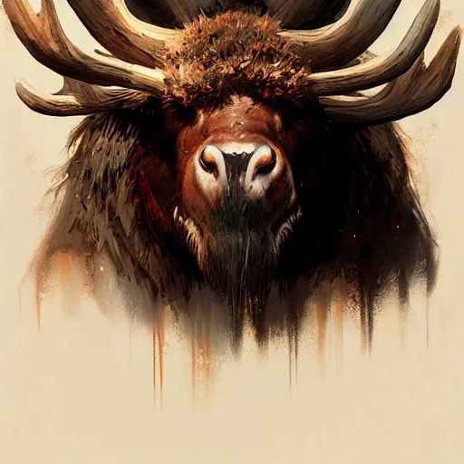 Image similar to barbarian with moose face by greg rutkowski