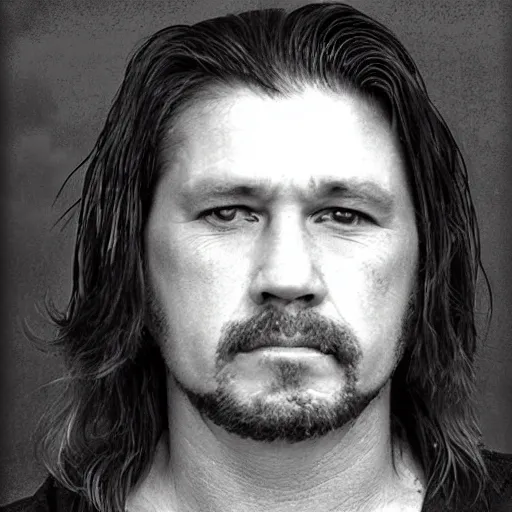 Prompt: mullet mugshot, digital grain