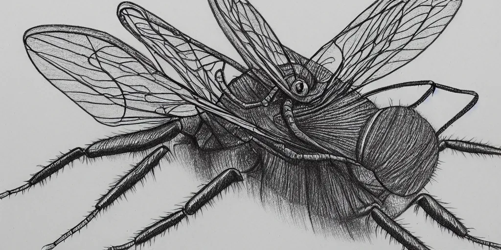 Image similar to pencil drawing of an insect, abstract, surrealism, hyper detail, line art