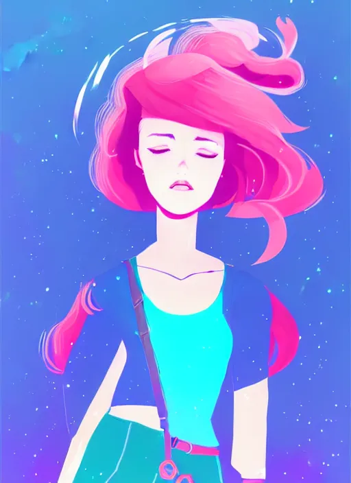 Image similar to female character inspired by 9 0's fashion and by madeline from celeste, art by rossdraws