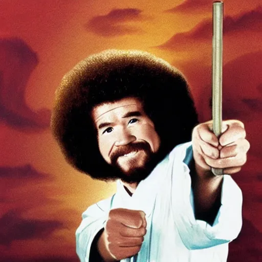 Prompt: bob ross was kung fu fighting, as fast as lightening, and screaming