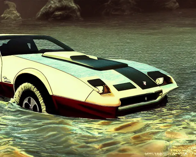 Prompt: 1 9 8 2 pontiac firebird trans am submerged under water, cinematic, photoreal, by red dead redemption 2