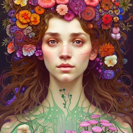 Portrait of a girl surrounded by flowers and morphing | Stable ...