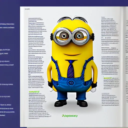 Image similar to A detailed biological anatomy of a minion, photorealistic, textbook, scientific