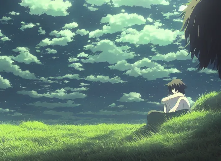 Prompt: the last thing you see before you fall asleep, wide shot, peaceful and serene, incredible perspective, anime scenery by Makoto Shinkai and studio ghibli, very detailed