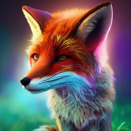 Image similar to Photorealistic fox queen of the enchanted forest. Hyperdetailed photorealism, 108 megapixels, amazing depth, glowing rich colors, powerful imagery, psychedelic Overtones, 3D finalrender, 3d shading, cinematic lighting, artstation concept art