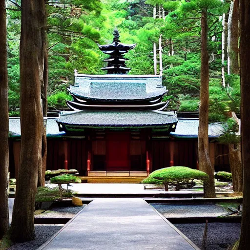 Image similar to a beautiful Zen Buddhist Forest Temple by Tomomi Abe