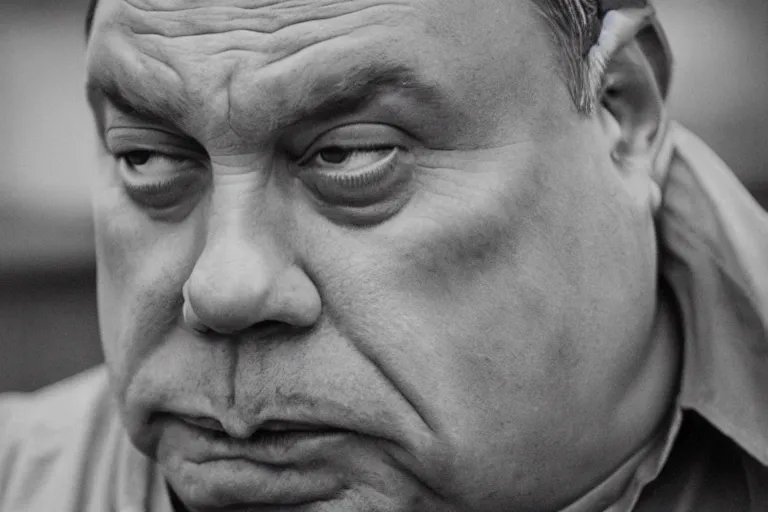 Image similar to overweight viktor orban by peter lindbergh