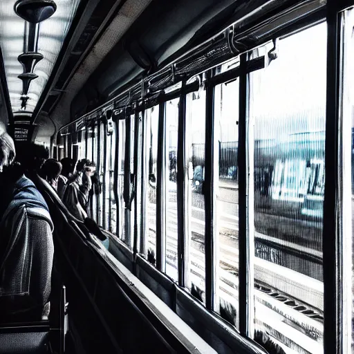 Prompt: storm of birds inside a train. trenitalia. genova. cinematic. rule if thirds. 4 k. film still.