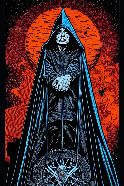 Prompt: wizard in a hooded cloak holding a vile, high details, intricately detailed, by vincent di fate, inking, 3 color screen print, masterpiece, trending on artstation,, sharp, details, hyper - detailed, hd, 4 k, 8 k