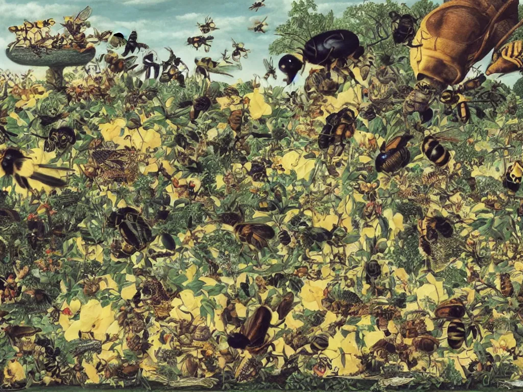 Prompt: the world as seen by a bee. Painting by Walton Ford