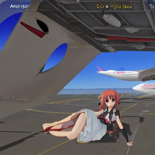 Image similar to screenshot from a 3 d video game about anime girls with the body of an airplane