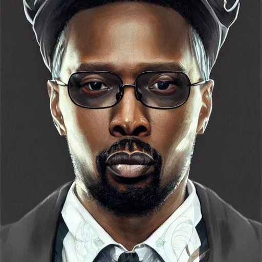 Image similar to a portrait of rza as a wizard, upper half portrait, urban motifs, intricate, elegant, highly detailed, digital painting, trending on artstation, concept art, smooth sharp focus, illustration, art by artgerm and greg rutkowski