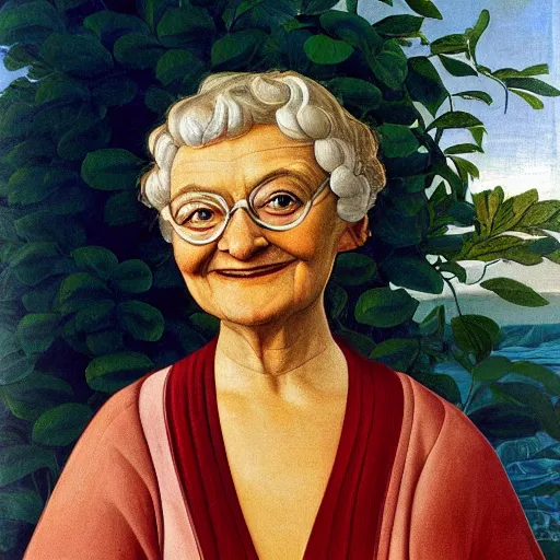 Prompt: oil Painting of Estelle Getty by Botticelli