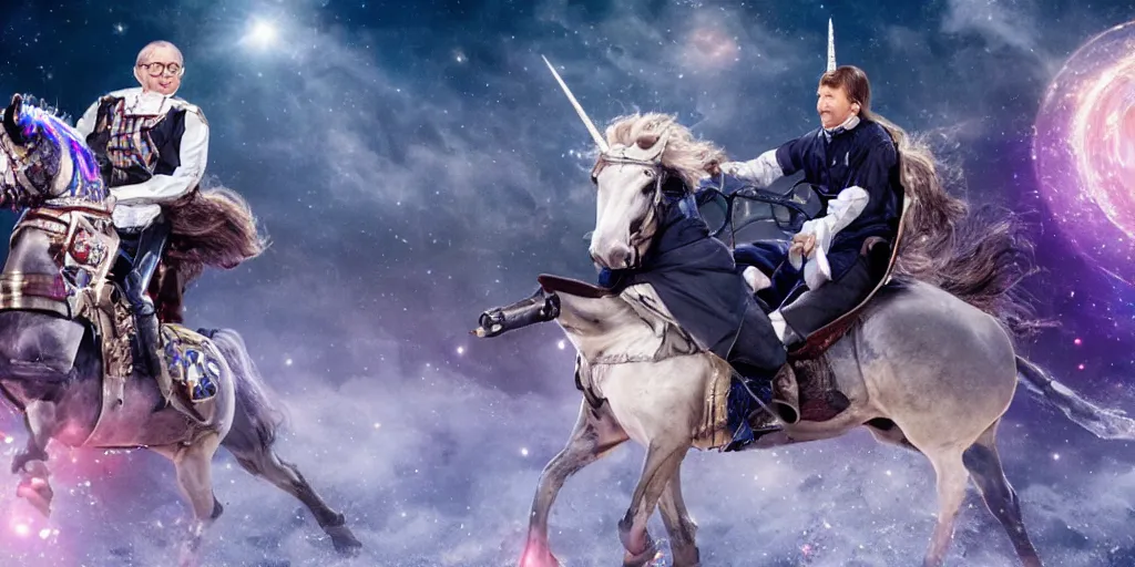 Image similar to stephen hawking jousting on a sparkly unicorn the last knight cinematic