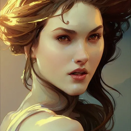 Image similar to digital character concept art by artgerm and greg rutkowski and alphonse mucha. open female mouth, pin - up, close - up, defiant, light effect, 8 k, hyper detailed, intricate, elegant, digital painting, artstation, smooth, sharp focus