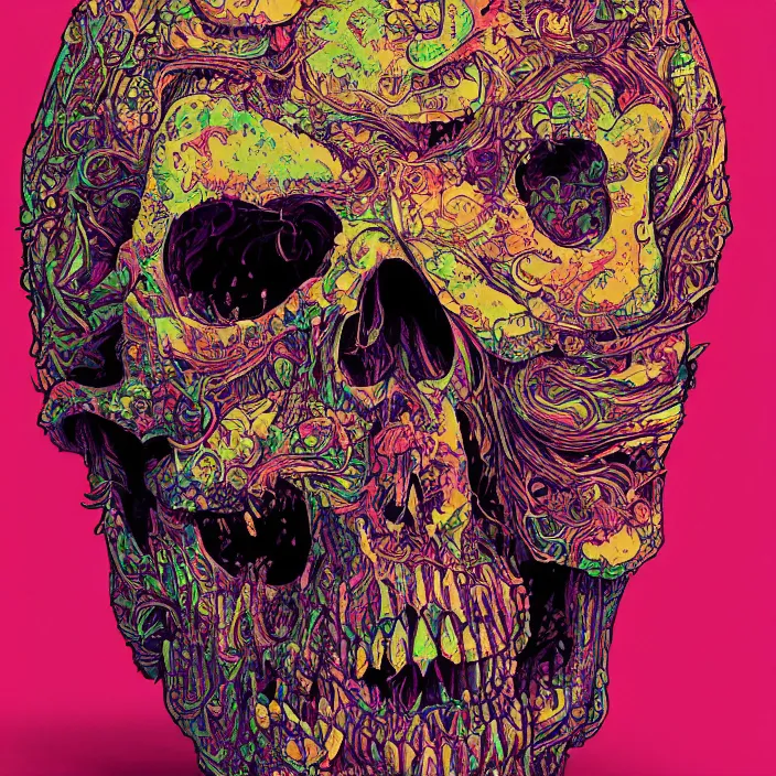 Image similar to portrait of a psychedelic skull. razor sharp teeth. infected with zombie fungus. intricate abstract. intricate artwork. nightmare fuel. by Tooth Wu, wlop, beeple, dan mumford. octane render, trending on artstation, greg rutkowski very coherent symmetrical artwork. cinematic, hyper realism, high detail, octane render, 8k, iridescent accents