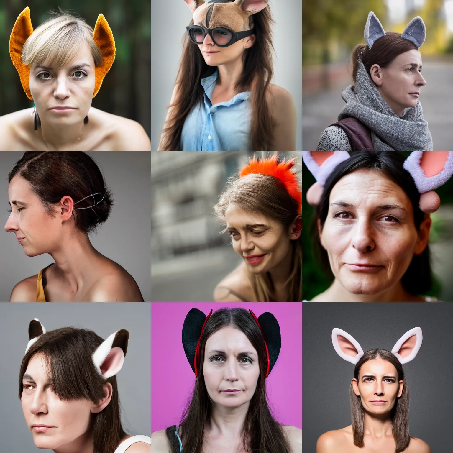 Prompt: woman with real animal ears, 4k, sharp focus, Ester Curini