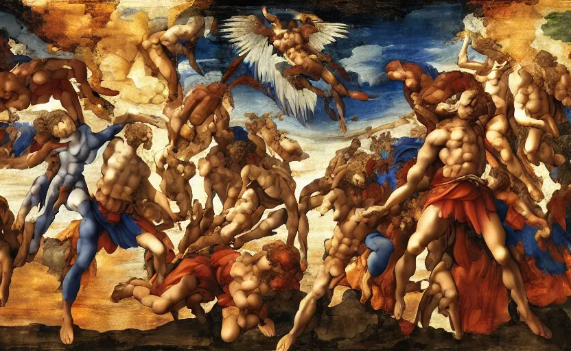 Image similar to The Third Impact as depicted in a masterpiece digital painting by Michelangelo and Leonardo Da Vinci, 4k wallpaper