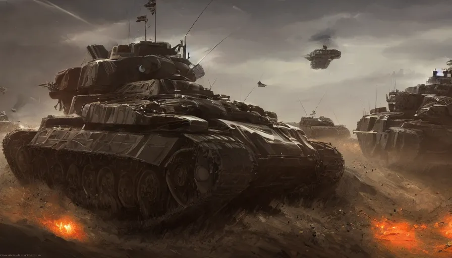 Image similar to troops fleeing of humongous tanks on the field, hyperdetailed, artstation, cgsociety, 8 k