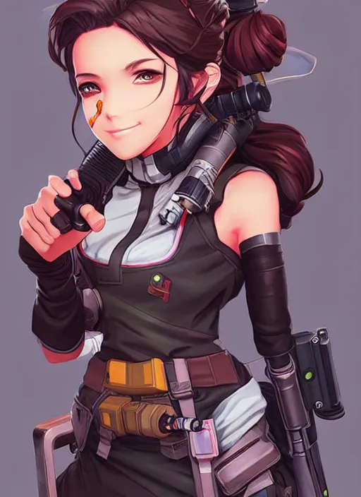 Prompt: Attractive Maid Costume Rocket Launcher Girls in apex legends as an anime character digital illustration portrait design by Ross Tran, artgerm detailed, soft lighting