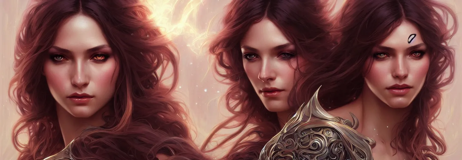 Image similar to fantasy magic woman portrait, sci-fi, amber eyes, face, long hair, fantasy, intricate, elegant, highly detailed, digital painting, artstation, concept art, smooth, sharp focus, illustration, art by artgerm and greg rutkowski and alphonse mucha