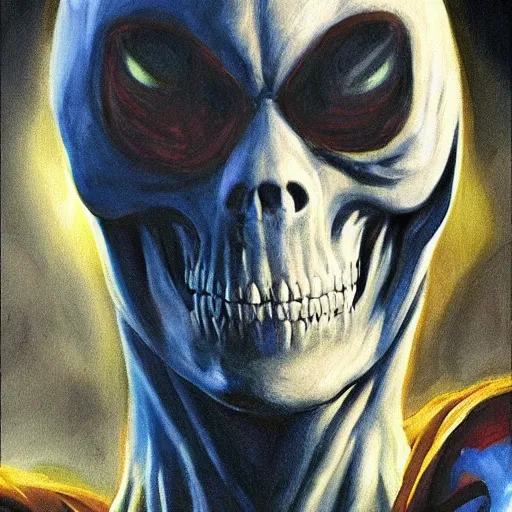 Prompt: ultra realistic portrait painting of skeletor as spider - man in spider - man remastered, art by frank frazetta, 4 k, ultra realistic, highly detailed, epic lighting