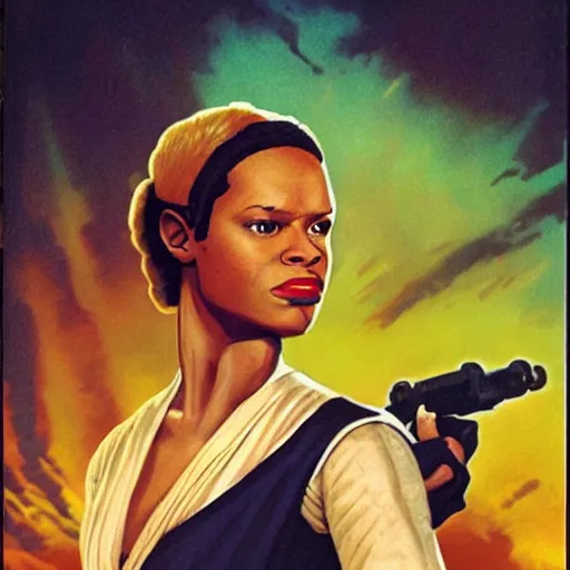 Prompt: slave leah from star wars in a 1 9 8 0 s novel cover