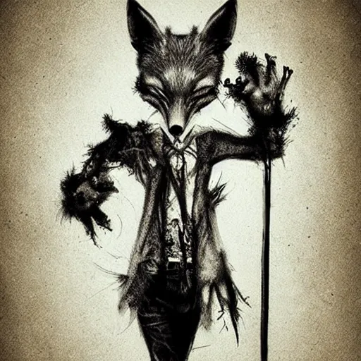 Image similar to surrealism grunge cartoon sketch of a cute zombie fox by michael karcz, loony toons styl, horror theme, detailed