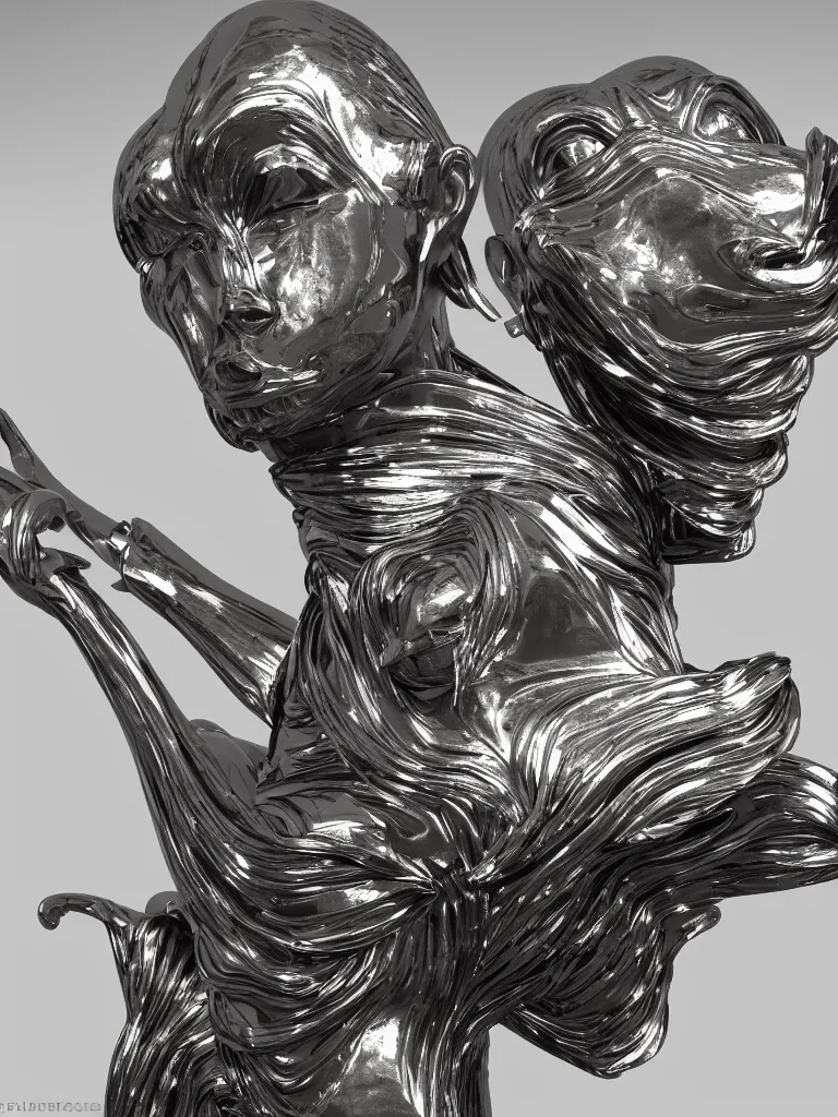 Prompt: a metallic sculpture by patrice hubert, powerful, cinematic, beautifully lit, 3 d, octane render, 8 k