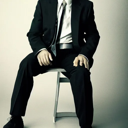 Prompt: portrait of sasuke wearing a suit, by annie leibovitz, sharp detail, studio lighting, black background, serious