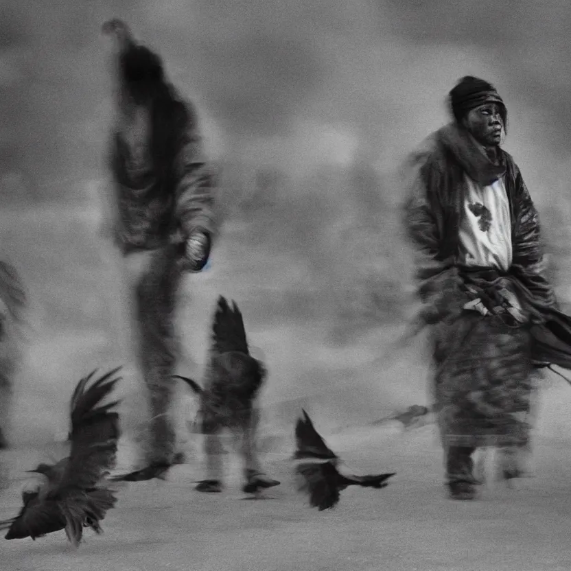 Prompt: ghost dog the way of samurai by jim jarmusch, cinematic, classic, whitaker actor, pigeons, usa
