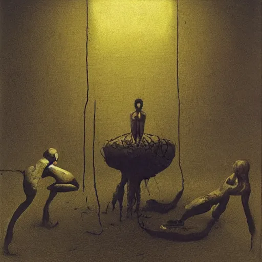 Prompt: Interrogation. Poison. Zdzisaw Beksinski