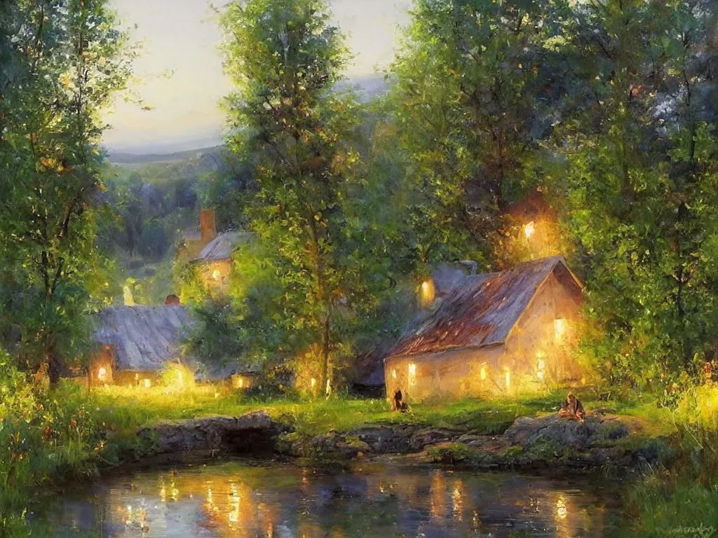 Image similar to A beautiful night in the swedish countryside, painting by Vladimir Volegov