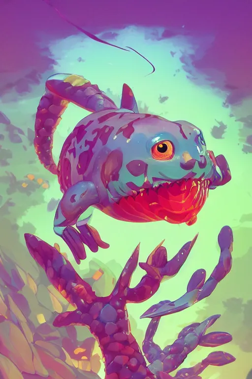 Image similar to 3 d render creature animal sushi cristal very big eye roots cactus elemental flush of force nature micro world fluo fishscale, comics gta 5 cover, official fanart behance hd artstation by jesper ejsing, by rhads, makoto shinkai and lois van baarle, ilya kuvshinov, ossdraws