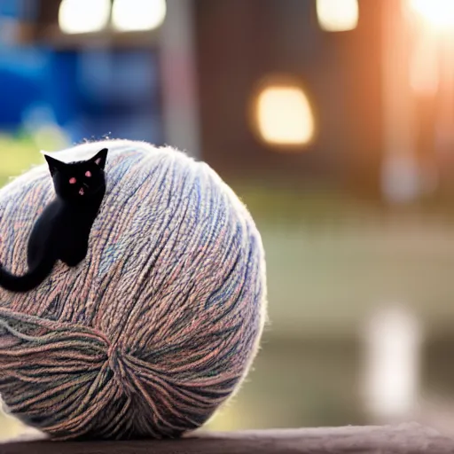 Image similar to photo of giant yarn ball next to a cat, taken with canon eos - 1 d x mark iii, bokeh, sunlight, studio 4 k