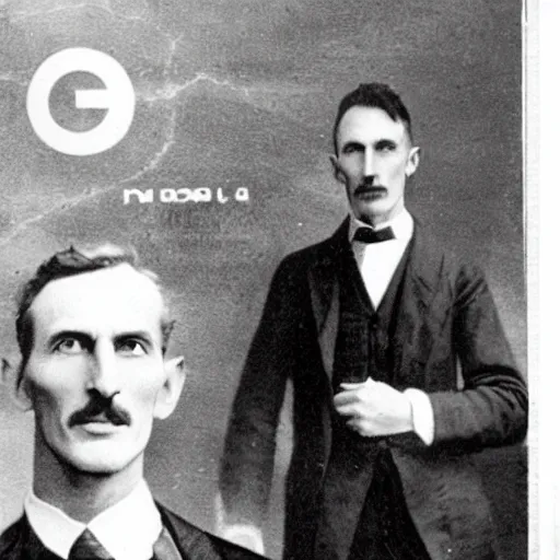 Image similar to nikola tesla next to elon musk photography 1 9 0 0