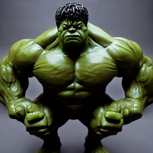 Image similar to The Hulk, a bronze sculpture by Guillermo del Toro, featured on deviantart, antipodeans, movie still, ultra detailed, shiny