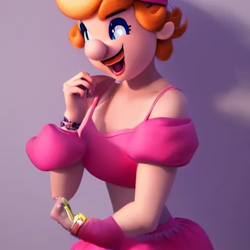 Prompt: if peach from super Mario was a real woman, real life, hyper realistic, 8k, portrait photo, studio lighting, art station
