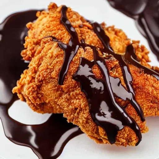 Prompt: fried chicken drizzled in chocolate sauce and sprinkles