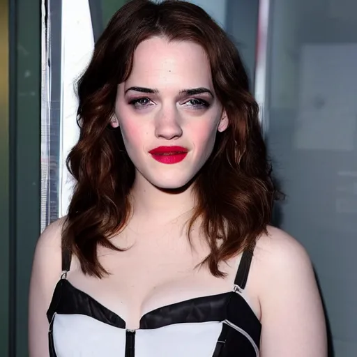 Image similar to a woman who is a genetic combination of kat dennings and emma watson face and upper - body focus