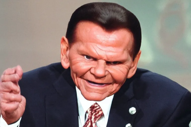 Image similar to kenneth copeland transforming into satin leaked photo, ultra realistic