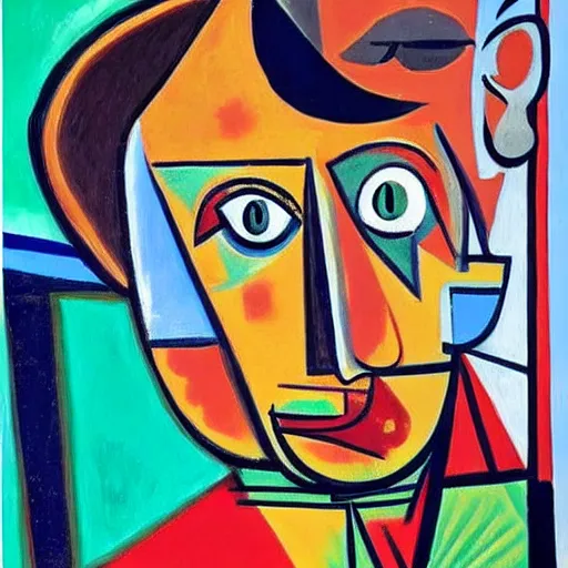 Prompt: picasso painting of elon musk as a bus driver