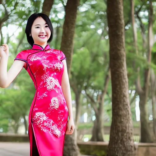 Prompt: girl in cheongsam with a great curve，photography, 4k, smile