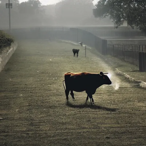 Image similar to cow running from a cage to a light of freedom