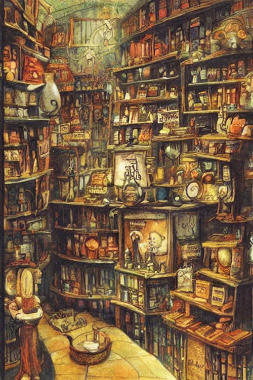 Image similar to a magic shop, by jerry pinkney