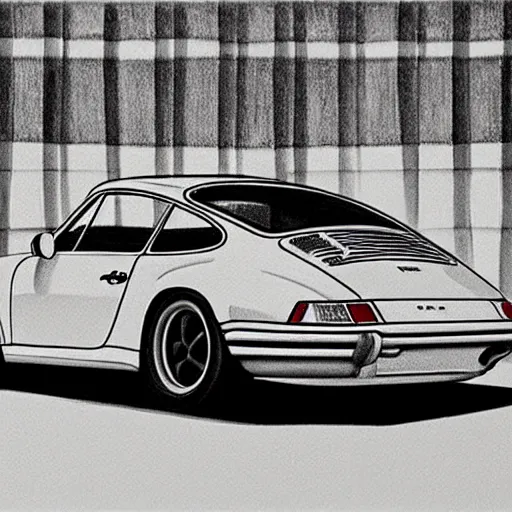 black and white pencil sketch of a porsche 9 1 1 9 6 4 | Stable 