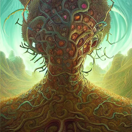 Image similar to fungus labyrinth mohawk projector portrait by gaston bussierre and charles vess and james jean and erik jones and rhads, inspired by rick and morty, epic, funny, huge scale, beautiful fine face features, intricate high details, sharp, ultradetailed