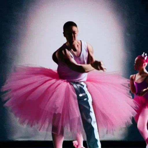 Prompt: detailed Eminem dancing in a ballet with a pink tutu
